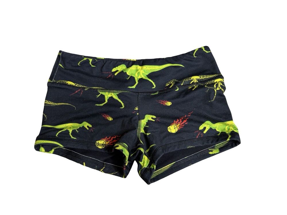 FLEO Womens Black T Rex Dinosaur Athletic Workout Shorts Size Small Athleisure
